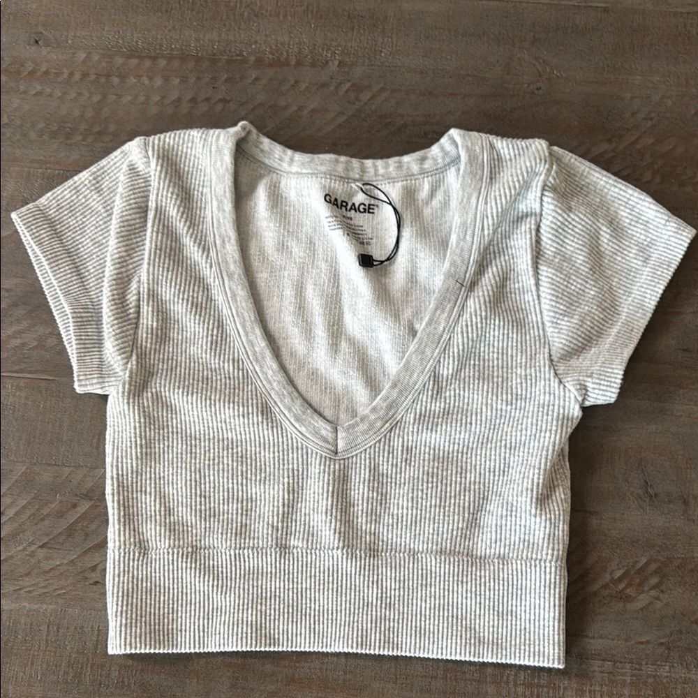 Garage Gray Crop Fitted Short Sleeve Tee